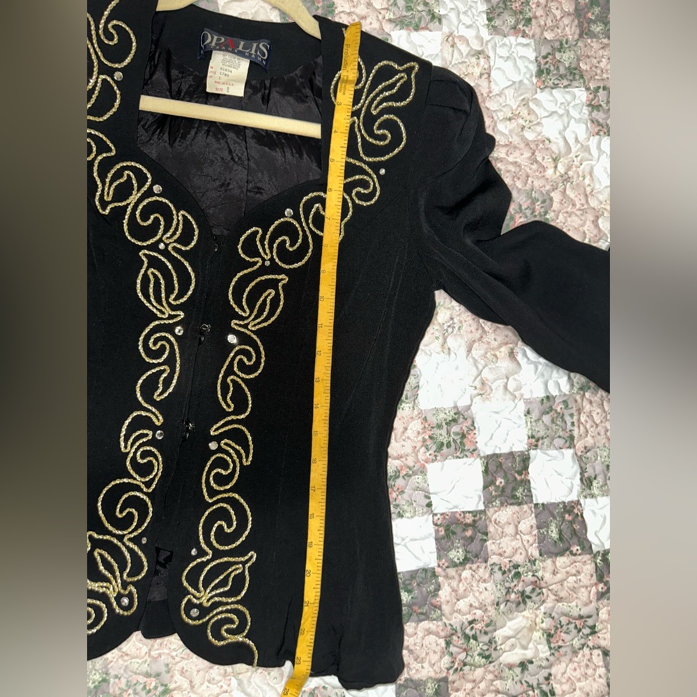 Black Blouse with Gold Embroidered V-Neck - Picture 7 of 8